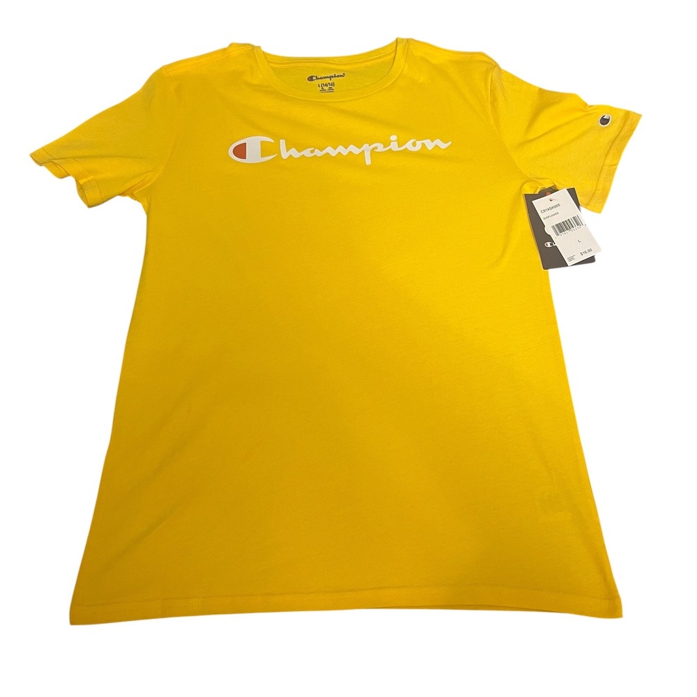 Champion Boys Youth Large 14/16 Sunflower Yellow Graphic Logo T-Shirt New